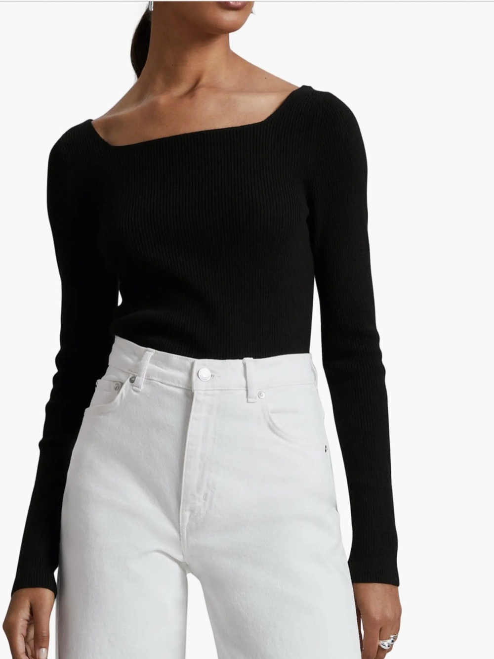 & Other Stories Los Angeles Atelier Square Neck Wool Blend Rib Sweater | Black M